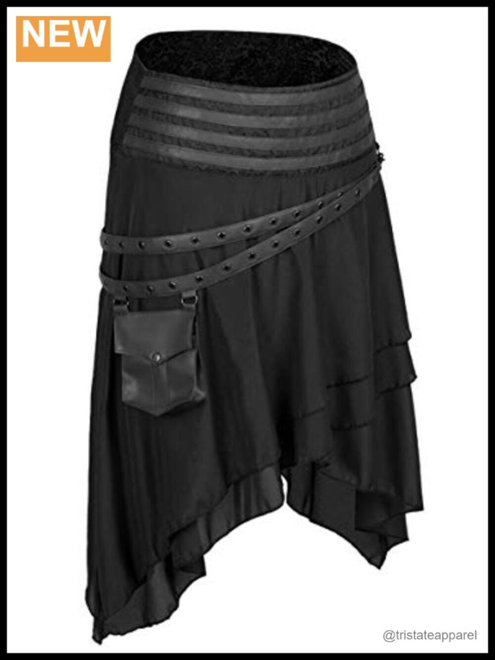 Steampunk Gothic Lolita High Low Ruffled Skirt Linen Faux Leather